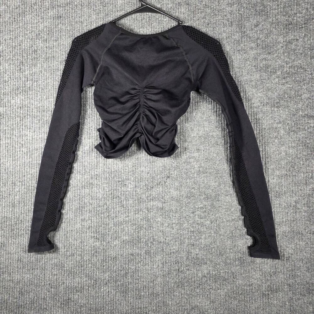 Free People Movement Black Ruched Crop Top Mesh Sleeve XS/S - Picture 3 of 3